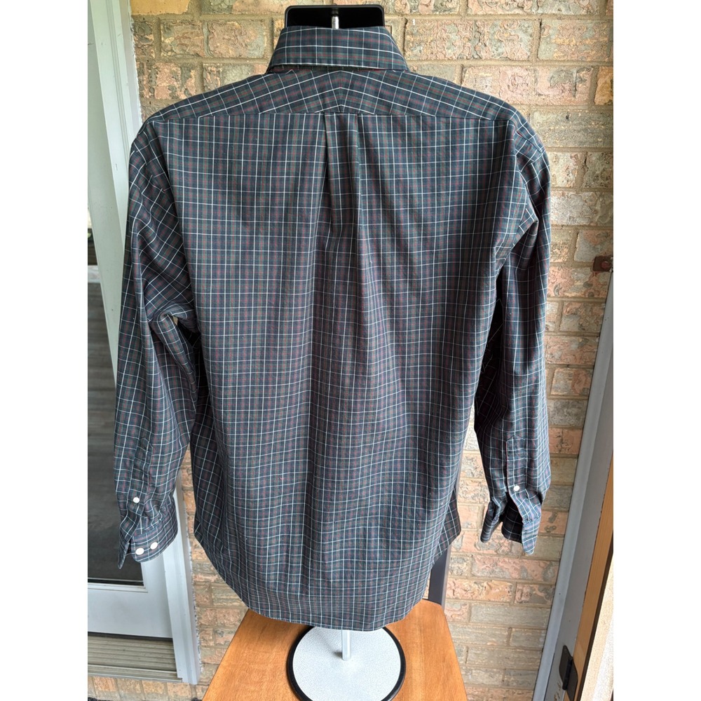 Lands End Mens Tailored Fit Supima Cotton Plaid Button Down Shirt Green 17-33 - Picture 2 of 4